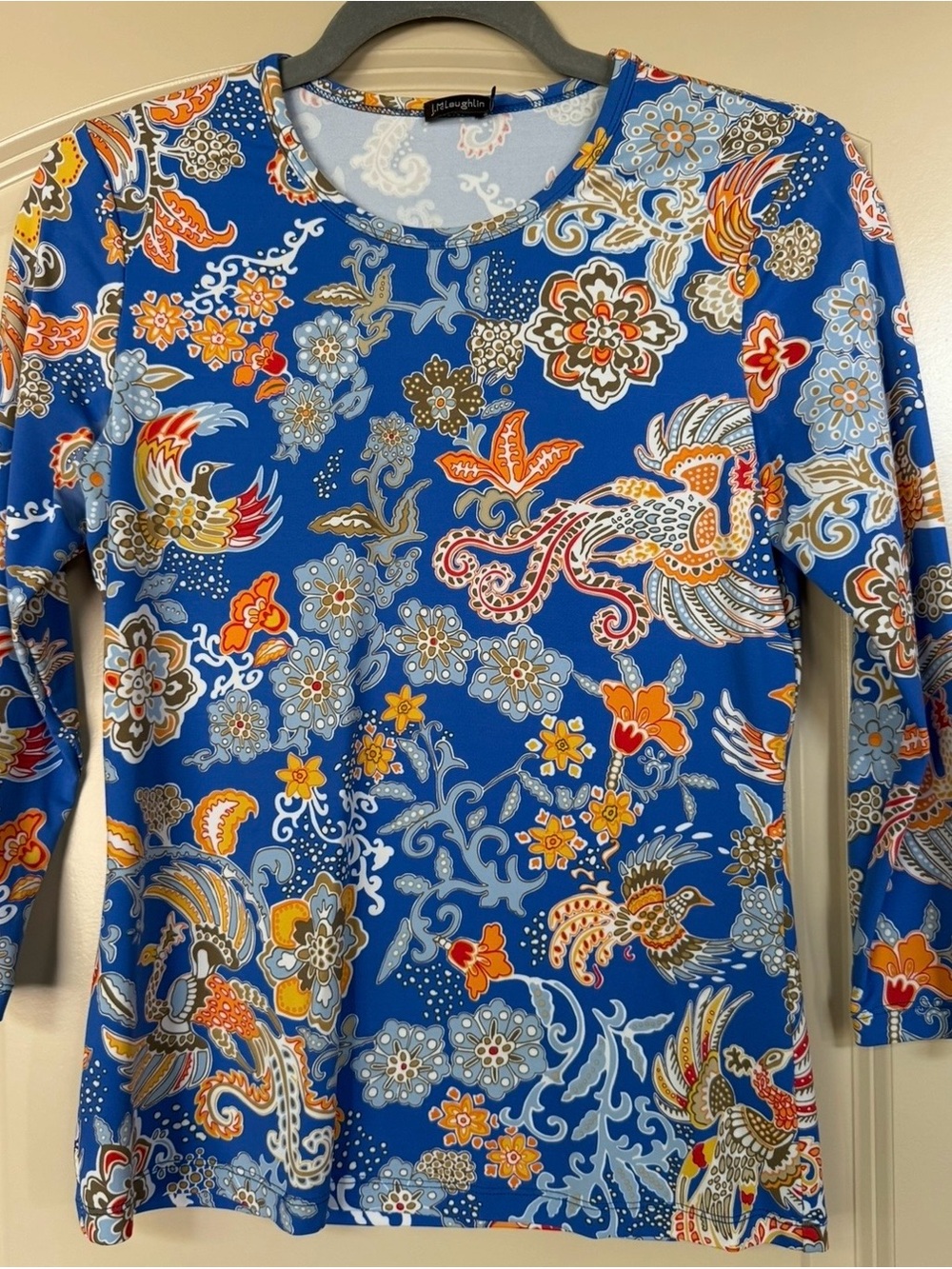 J.McLaughlin Sz XS Catalina Cloth Women's Blue Floral-Print Long Sleeve Top